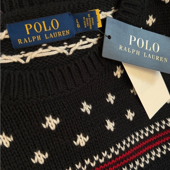 POLO RALPH LAUREN Reindeer Cotton Cashmere Crewneck Sweater Fair Isle Size L NEW - Picture 11 of 12